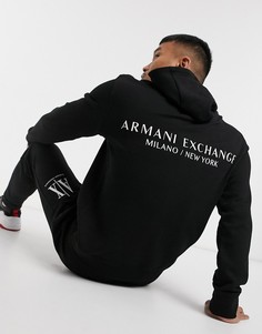 Черный худи из махровой ткани с принтом на спине Armani Exchange-Черный цвет