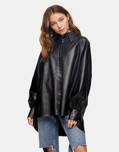 Черная oversized-рубашка из искусственной кожи Topshop-Черный цвет