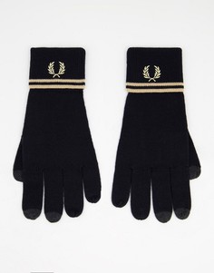 Черно-золотистые перчатки из мериносовой шерсти с двойной полоской Fred Perry-Черный цвет