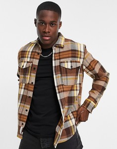 Коричневая рубашка навыпуск в клетку Jack & Jones Premium-Коричневый цвет