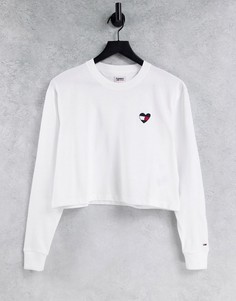 Белый лонгслив с логотипом-флагом в форме сердечка Tommy Jeans