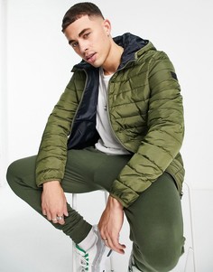 Легкий оливково-зеленый пуховик с капюшоном Jack & Jones-Зеленый цвет