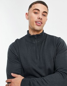 Мягкий джемпер чернильного цвета с воротником-стойкой и короткой молнией Threadbare-Черный цвет