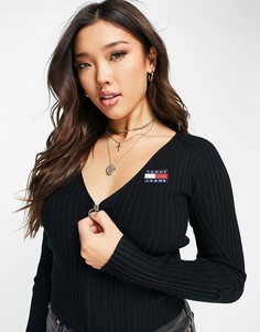 Черный кардиган на молнии с логотипом в виде флага Tommy Jeans-Черный цвет