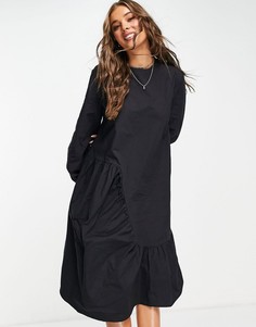 Черное платье с присборенной юбкой и асимметричными швами Lola May-Черный цвет
