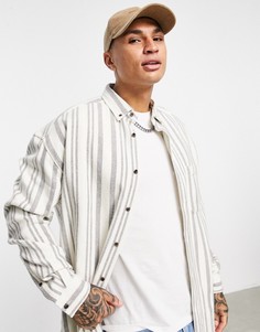 Фланелевая oversized-рубашка цвета экрю в стиле 90-х с принтом в полоску ASOS DESIGN-Светло-бежевый цвет