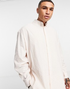 Супер oversized-рубашка в полоску из ткани сирсакер ASOS DESIGN-Розовый цвет
