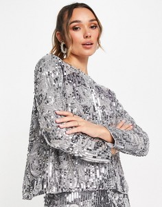Топ с пайетками, разрезом сзади и принтом кота ASOS EDITION-Серебряный