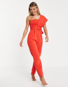 Красный комбинезон на одно плечо с поясом ASOS DESIGN