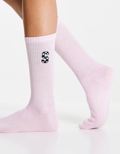 Розовые носки до щиколотки в рубчик с инициалом "S" ASOS DESIGN-Розовый цвет
