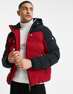 Пуховик в стиле колор блок красного и темно-синего цветов Armani EA7 Train Athletic-Красный