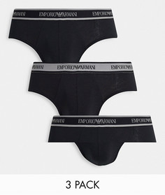 Набор из 3 трусов черного цвета с логотипом на поясе Emporio Armani Bodywear-Черный цвет