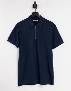 Темно-синяя футболка поло с короткой молнией Jack & Jones Originals Premium-Темно-синий