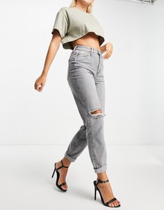 Серые джинсы с завышенной талией и рваной отделкой в винтажном стиле River Island-Серый