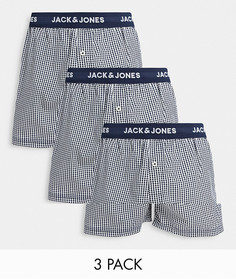Набор из 3 темно-синих тканых боксеров в клетку Jack & Jones-Темно-синий