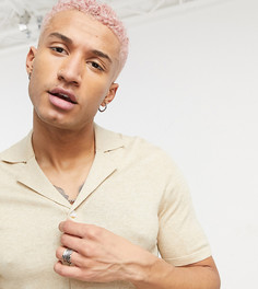 Бежевая трикотажная футболка-поло на пуговицах ASOS DESIGN-Бежевый