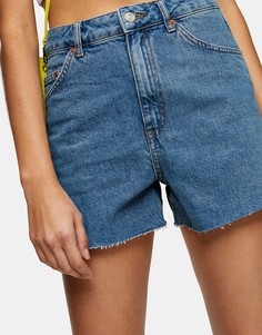 Светло-синие джинсовые шорты A-силуэта Topshop-Голубой