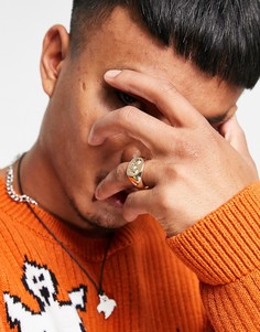Золотистое кольцо-печатка на Хэллоуин с тыквой ASOS DESIGN-Золотистый