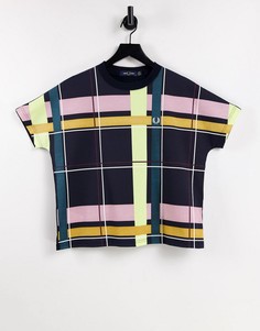 Темно-синяя футболка с принтом в клетку спереди Fred Perry-Темно-синий