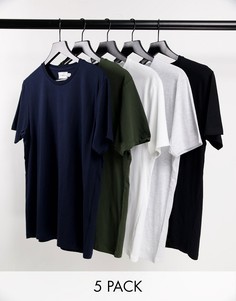 Набор из 5 футболок разных цветов классического кроя Topman-Разноцветный