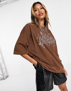 Футболка бойфренда с короткими рукавами и принтом "Los Angeles" шоколадного цвета Topshop-Коричневый цвет