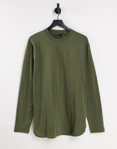 Удлиненный свободный лонгслив цвета хаки с асимметричным краем ASOS DESIGN-Зеленый цвет