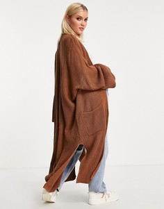 Нежно-розовый трикотажный кардиган макси Topshop-Розовый цвет