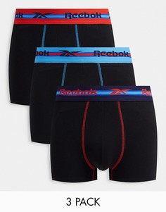 Набор из 3 черных боксеров-брифов с контрастным поясом Reebok-Черный цвет