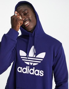Темно-синее худи с крупным логотипом-трилистником adidas Originals adicolor-Темно-синий