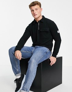 Черное вельветовое поло Topman-Черный цвет