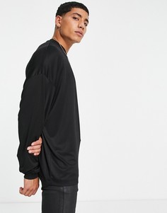Ярко-синий oversized-лонгслив из тонкого материала в рубчик ASOS DESIGN-Черный цвет