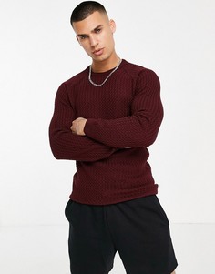 Бордовый облегающий джемпер рельефной вязки с круглой горловиной ASOS DESIGN-Красный