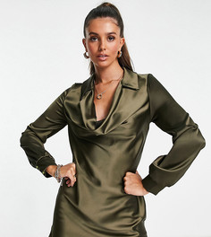 Оливково-зеленое атласное платье-рубашка мини Flounce London Tall-Зеленый цвет