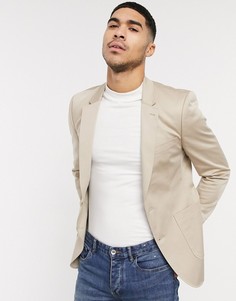 Светло-бежевый облегающий хлопковый блейзер ASOS DESIGN wedding