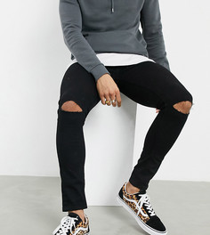 Черные эластичные джинсы с рваными коленями ASOS DESIGN-Черный цвет