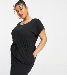 Черное платье-футболка из органического хлопка со шнурком на талии Vero Moda Curve-Черный цвет