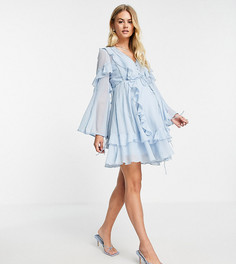 Платье мини с пуговицами спереди, кружевной отделкой и оборками ASOS DESIGN Maternity-Голубой