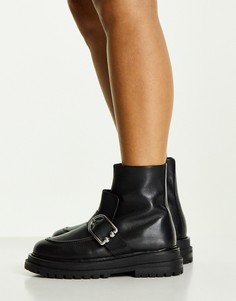 Черные кожаные ботинки с пряжками ASOS DESIGN Aspen-Черный цвет
