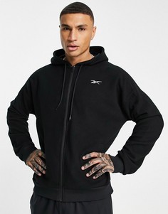 Черный флисовый худи на сквозной молнии с логотипом Reebok Training-Черный цвет
