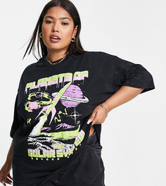 Футболка в стиле oversized с принтом солнечной системы спереди ASOS DESIGN Curve-Черный цвет