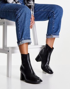 Черные ботинки с круглым носком на блочном каблуке ASOS DESIGN Reviva-Черный цвет