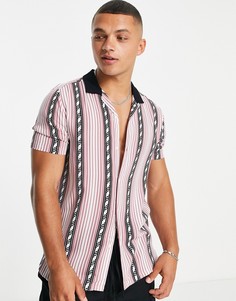 Рубашка цвета светлого красного дерева в полоску с отложным воротником Topman-Разноцветный