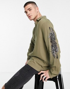 Рубашка цвета хаки с вышивкой дракона Topman-Зеленый цвет