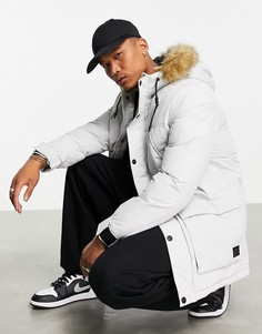 Светло-серая парка с подкладкой из искусственного меха на капюшоне Jack & Jones Originals-Серый