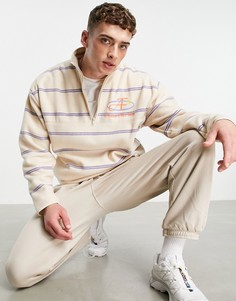 Oversized-свитшот из флиса с короткой молнией и сплошным принтом в полоску ASOS DESIGN-Белый