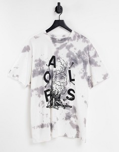 Oversized-футболка серого цвета с эффектом тай-дай и принтом с огнем и надписью "Foals" Topman-Серый