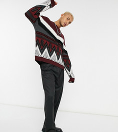 Вязаный oversized-джемпер бордового цвета с ацтекским узором ASOS DESIGN-Красный