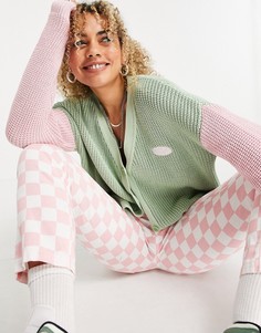 Свободный вязаный кардиган с контрастными рукавами Minga London-Зеленый цвет