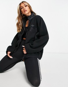 Черный флисовый джемпер на сквозной молнии adidas Originals Retro Revival-Черный цвет