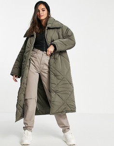 Стеганое oversized-пальто макси темно-серого цвета ASOS DESIGN-Серый